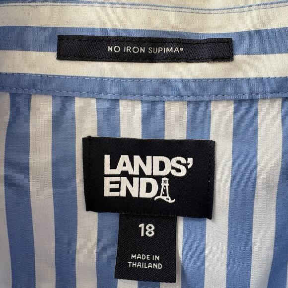 Lands' End Women's Blue & White Striped No Iron Supima Button Down Shirt Size 18 - Picture 6 of 10